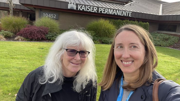 Beverly Green and Brandi Crawford-Gallagher outside the Silverdale Medical Center